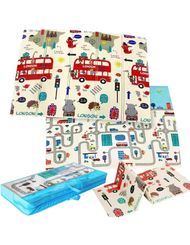 MATA PIANKOWA DWUSTRONNA SKŁADANA DUŻA 150 CM X 200 MIASTO AUTOBUS