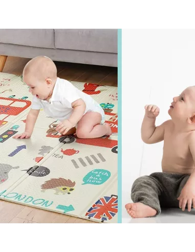 MATA PIANKOWA DWUSTRONNA SKŁADANA DUŻA 150 CM X 200 MIASTO AUTOBUS