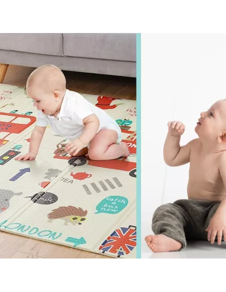 MATA PIANKOWA DWUSTRONNA SKŁADANA DUŻA 150 CM X 200 MIASTO AUTOBUS