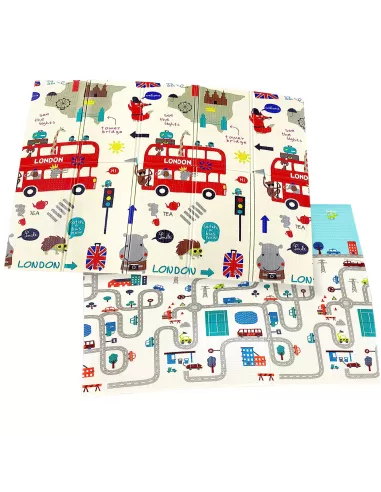 MATA PIANKOWA DWUSTRONNA SKŁADANA DUŻA 150 CM X 200 MIASTO AUTOBUS