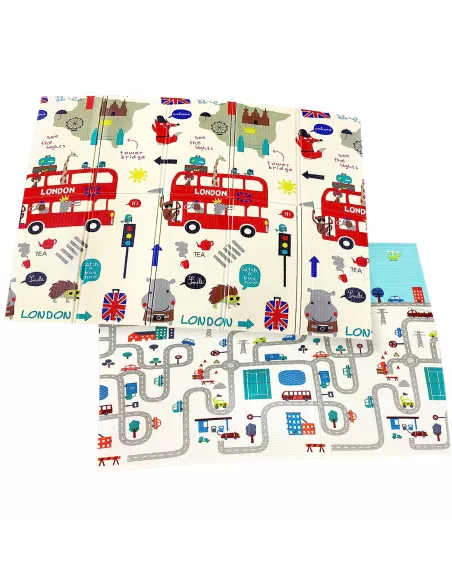 MATA PIANKOWA DWUSTRONNA SKŁADANA DUŻA 150 CM X 200 MIASTO AUTOBUS