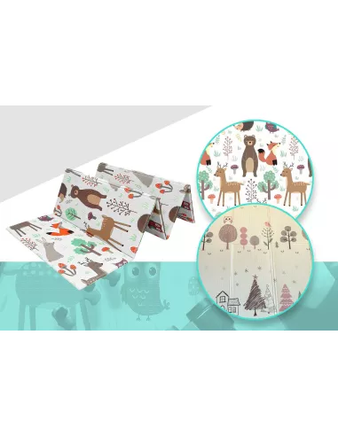 MATA PIANKOWA EDUKACYJNA SKŁADANA LAS 150x200cm ZWIERZĘTA SOWY