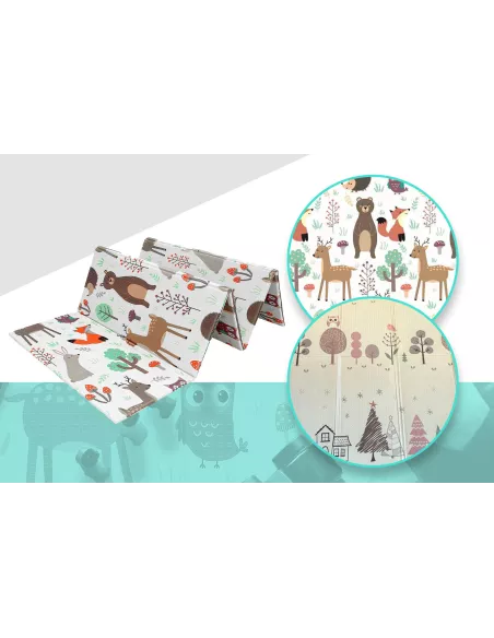 MATA PIANKOWA EDUKACYJNA SKŁADANA LAS 150x200cm ZWIERZĘTA SOWY