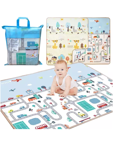 MATA PIANKOWA DUŻA DWUSTRONNA SKŁADANA 150 x 180 TYGRYS ULICE