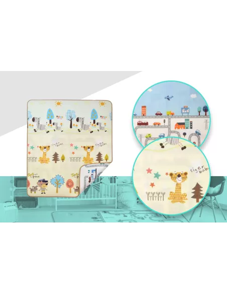 MATA PIANKOWA DUŻA DWUSTRONNA SKŁADANA 150 x 180 TYGRYS ULICE