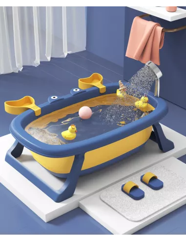 DUŻA WANIENKA WANNA DZIECI SKŁADANA TURYSTYCZNA SILIKON NIEBIESKO-ŻÓŁTA