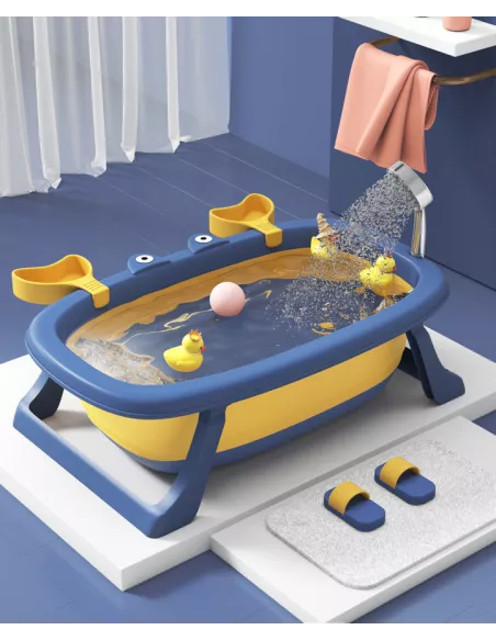 DUŻA WANIENKA WANNA DZIECI SKŁADANA TURYSTYCZNA SILIKON NIEBIESKO-ŻÓŁTA
