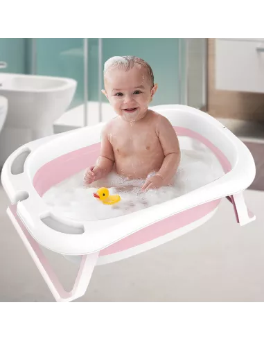 DUŻA WANIENKA WANNA DZIECI SKŁADANA TURYSTYCZNA SILIKON FOTELIK TERMOMETR RÓŻOWA