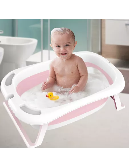 DUŻA WANIENKA WANNA DZIECI SKŁADANA TURYSTYCZNA SILIKON FOTELIK TERMOMETR RÓŻOWA