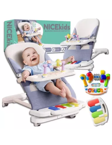 LEŻACZEK DLA NIEMOWLĄT BUJACZEK SKŁADANY NICEKIDS + PIANINKO GRZECHOTKI ZABAWKI GRAJĄCE
