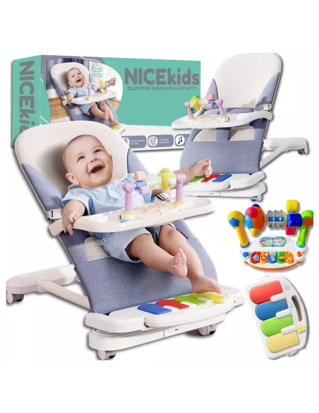 LEŻACZEK DLA NIEMOWLĄT BUJACZEK SKŁADANY NICEKIDS + PIANINKO GRZECHOTKI ZABAWKI GRAJĄCE
