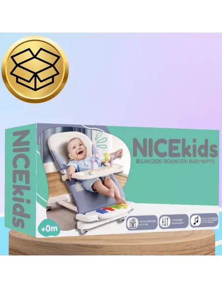 LEŻACZEK DLA NIEMOWLĄT BUJACZEK SKŁADANY NICEKIDS + PIANINKO GRZECHOTKI ZABAWKI GRAJĄCE
