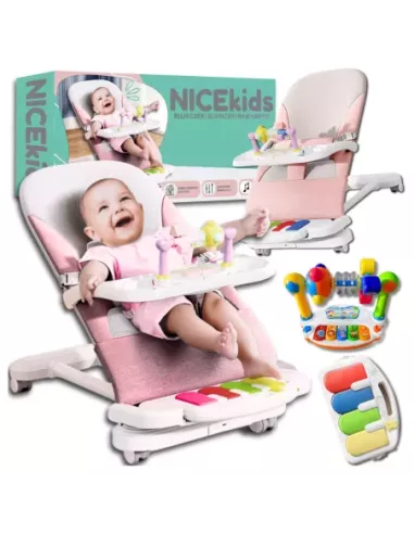 LEŻACZEK DLA NIEMOWLĄT BUJACZEK SKŁADANY NICEKIDS + PIANINKO GRZECHOTKI ZABAWKI GRAJĄCE