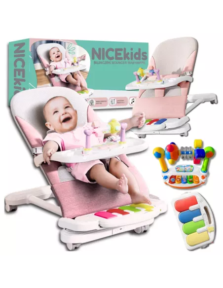 LEŻACZEK DLA NIEMOWLĄT BUJACZEK SKŁADANY NICEKIDS + PIANINKO GRZECHOTKI ZABAWKI GRAJĄCE
