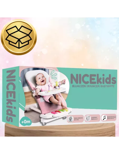 LEŻACZEK DLA NIEMOWLĄT BUJACZEK SKŁADANY NICEKIDS + PIANINKO GRZECHOTKI ZABAWKI GRAJĄCE