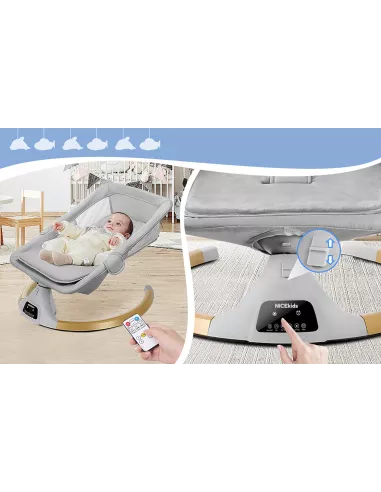 LEŻACZEK DLA NIEMOWLĄT BUJACZEK ELEKTRYCZNY NICEKIDS + PILOT BLUETOOTH